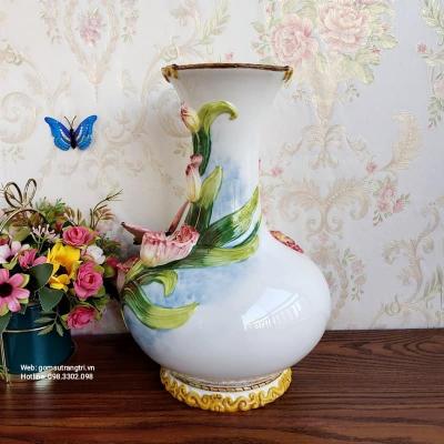 BÌNH HOA TULIP THỦ CÔNG ĐẮP NỔI